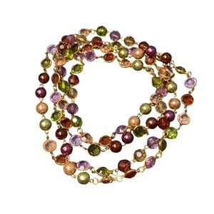 VTG Premier Designs Colorful Beaded Necklace Gold Tone Multi Color Faceted Glass